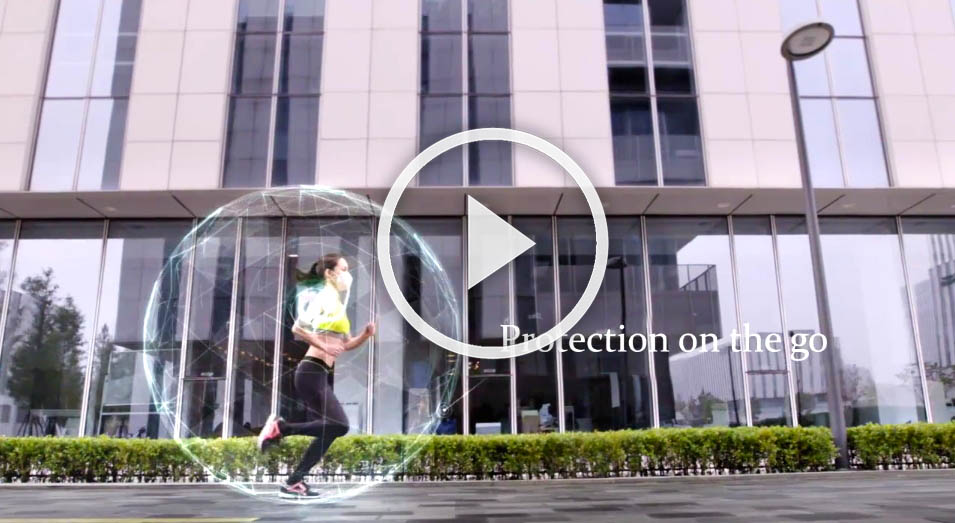 Woman jogging in giant bubble